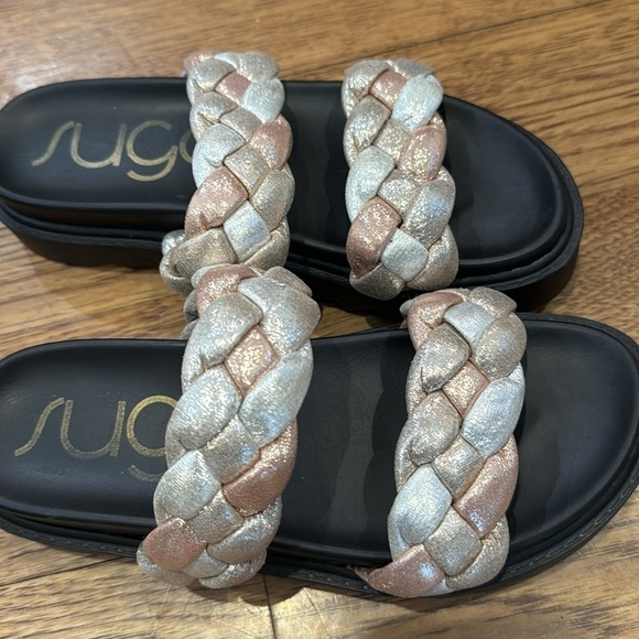 Womens Platform Sandals Slip On Braided Chunky metallic - Picture 10 of 10